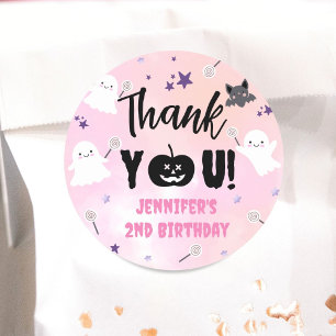 Halloween Birthday Party Pink Girl Cute Spooky Classic Round Sticker