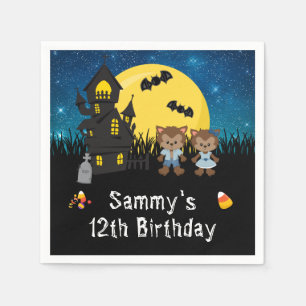 Halloween Birthday Party Werewolf Blue Napkin