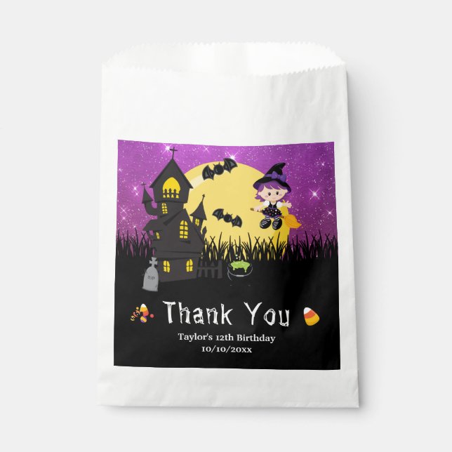 Halloween Birthday Party Witch Purple Favour Bags (Front)