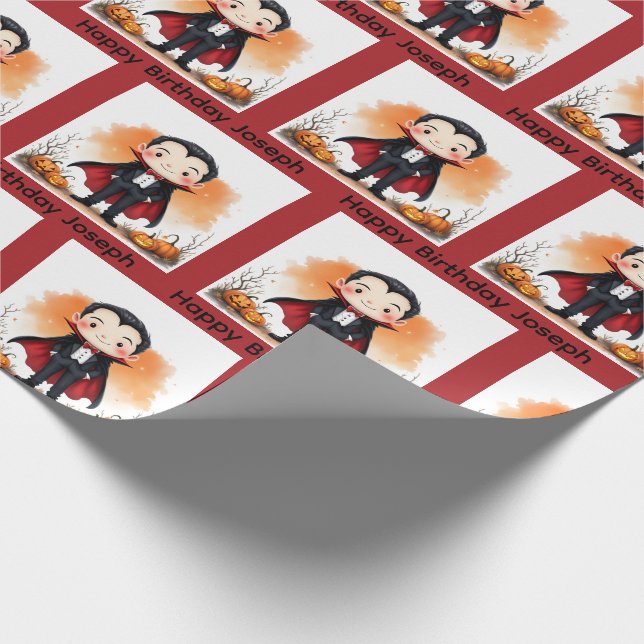 Halloween Birthday Personalise Name Vampire Boy's Wrapping Paper (Corner)
