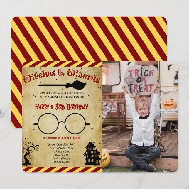 Halloween Birthday Photo Invitation  (Front/Back)