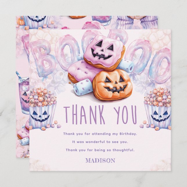 Halloween Birthday Sleepover Thank You Card (Front/Back)