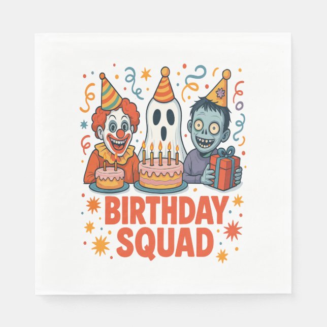 Halloween Birthday Squad Creepy Clown Ghost Zombie Napkin (Front)