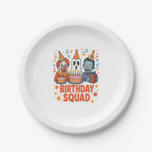 Halloween Birthday Squad Creepy Clown Ghost Zombie Paper Plate