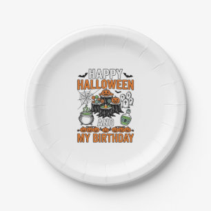 Halloween Birthday Vintage Pumpkin Party Design_1 Paper Plate