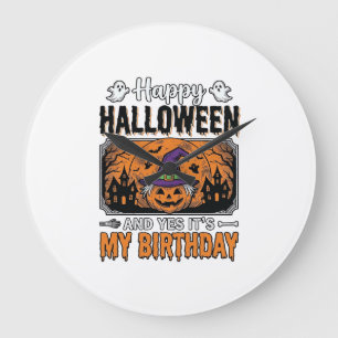 Halloween Birthday Witch Pumpkin Vintage Shirt Des Large Clock