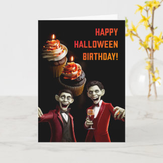 Halloween Birthday with Cupcakes and Ghouls Wine Card