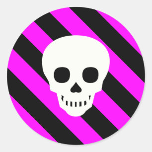 Halloween Black and Hot Pink Stripes Pattern Classic Round Sticker
