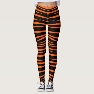 Halloween Black and Orange Stripes Leggings