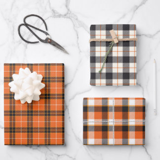 Halloween Black and Orange Tartan Plaid Gingham  Wrapping Paper Sheet