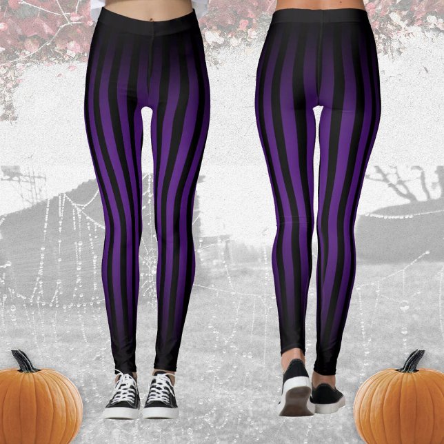 Halloween Black and purple vertical stripes ombre Leggings (Creator Uploaded)