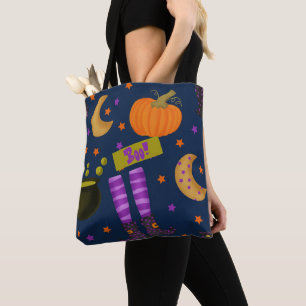 Halloween Black and Purple Whimsical Pattern Tote Bag