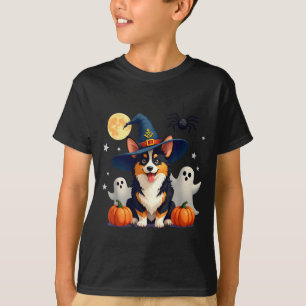 Halloween Black And Tan Corgi Dog Witchs Wizards T-Shirt