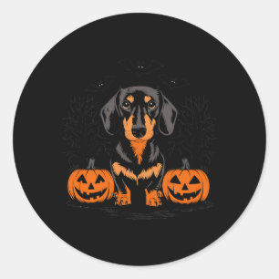 Halloween Black And Tan Dachshund Dog With Classic Round Sticker