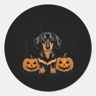 Halloween Black And Tan Dachshund Dog With Classic Round Sticker