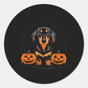 Halloween Black And Tan Dachshund Dog With Classic Round Sticker