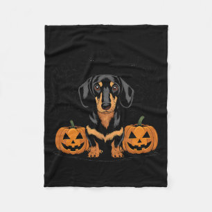 Halloween Black And Tan Dachshund Dog With Fleece Blanket
