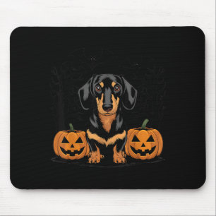 Halloween Black And Tan Dachshund Dog With Mouse Pad