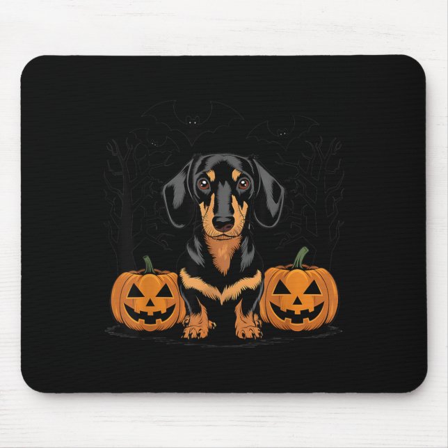 Halloween Black And Tan Dachshund Dog With Mouse Pad (Front)