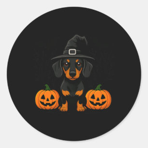 Halloween Black And Tan Dachshund Witch Spooky Classic Round Sticker