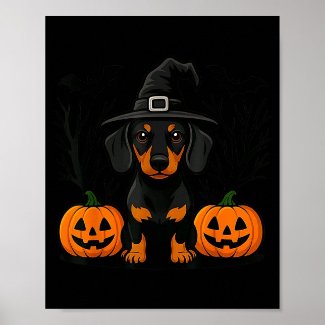 Halloween Black And Tan Dachshund Witch Spooky Poster (Front)