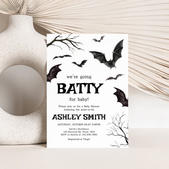 Halloween Black and White Bats Baby Shower Invitation (Black and White Bats Baby Shower Invitation
)
