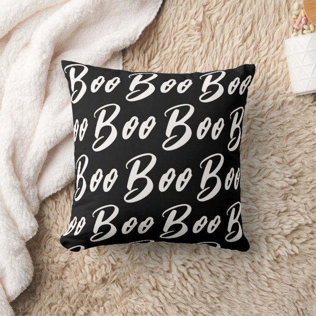 Halloween Black and White boo text pattern Cushion (Blanket)