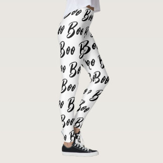 Halloween Black and White boo text pattern Leggings