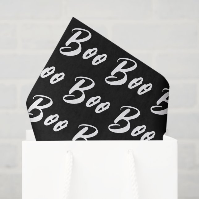 Halloween Black and White boo text pattern Tissue Paper (Gift Bag)