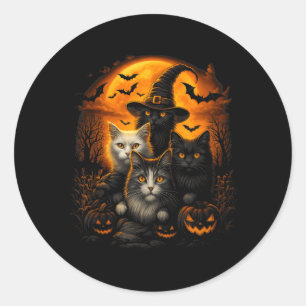 Halloween Black And White Cats With Pumpkins Full Classic Round Sticker