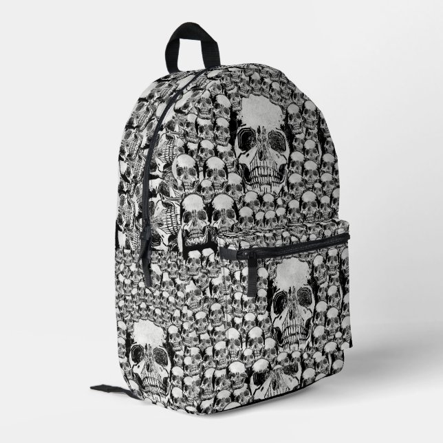 Halloween Black And White Dead Skulls Scary Printed Backpack (Back Corner Left)