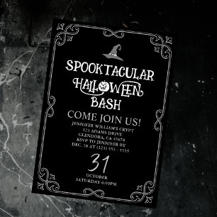 Halloween Black and White Fancy Witch Club Party Invitation