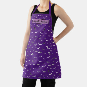Halloween Black and White Flying Bats Pattern Apron