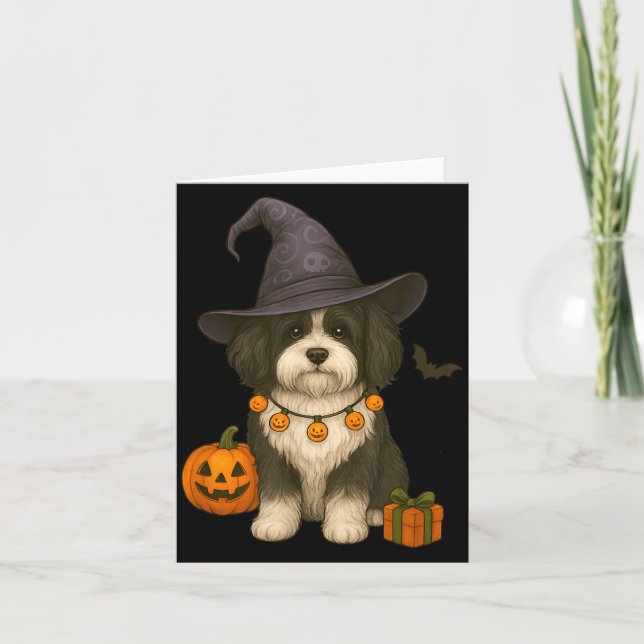 Halloween Black And White Havanese Dog Card (Front)