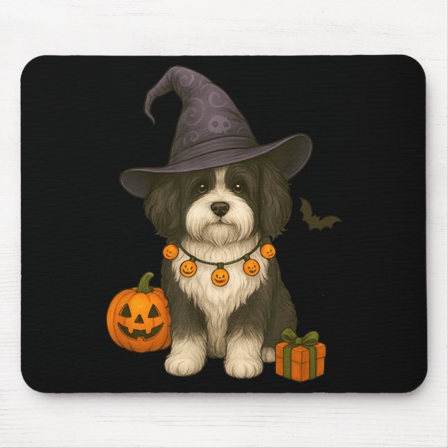 Halloween Black And White Havanese Dog Mouse Pad (Front)