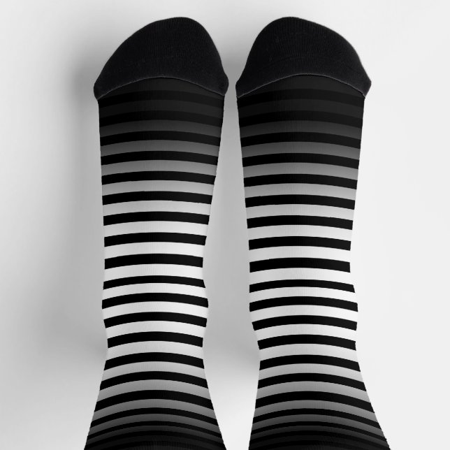Halloween Black and White horizontal stripes ombre Socks (Top)