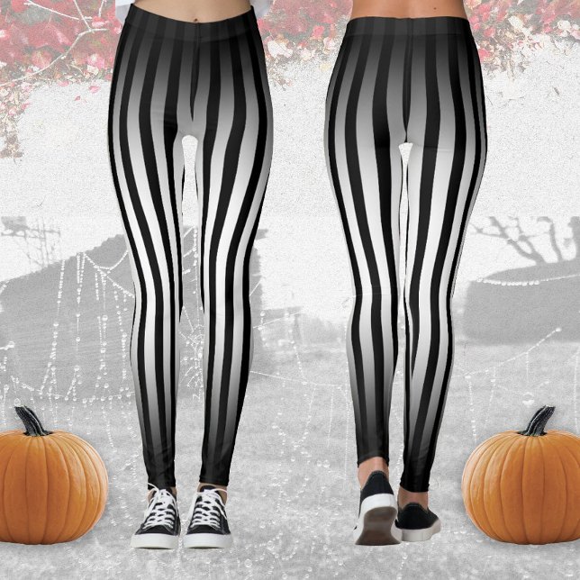 Halloween Black and white vertical stripes ombre Leggings (Creator Uploaded)