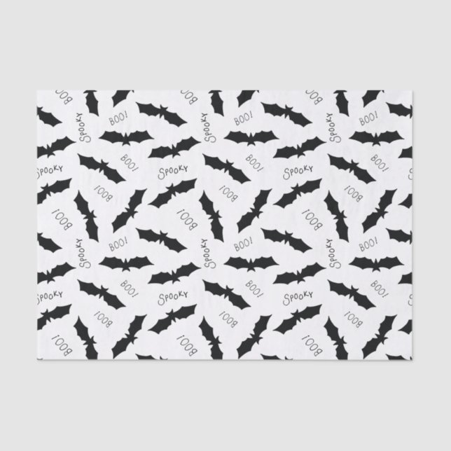 Halloween Black Bat Boo Spooky Pattern Tissue Paper (Front)