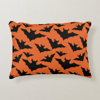 Halloween black bats orange cool spooky pattern decorative cushion