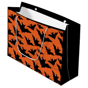 Halloween black bats orange cool spooky pattern large gift bag