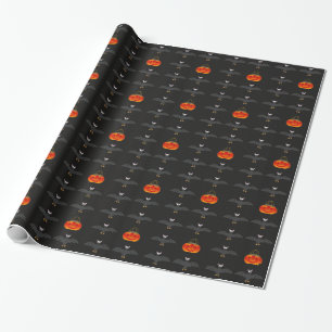Halloween Black Bats Orange Pumpkins Wrapping Paper