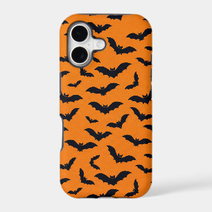 Halloween Black Bats Orange Seamless Pattern