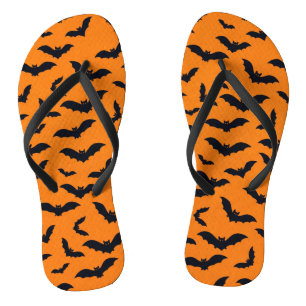 Halloween Black Bats Orange Seamless Pattern Jandals