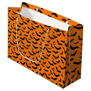 Halloween Black Bats Orange Seamless Pattern Large Gift Bag