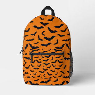 Halloween Black Bats Orange Seamless Pattern Printed Backpack