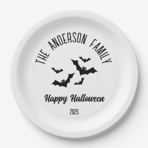 Halloween Black Bats Personalised Name Year Paper Plate