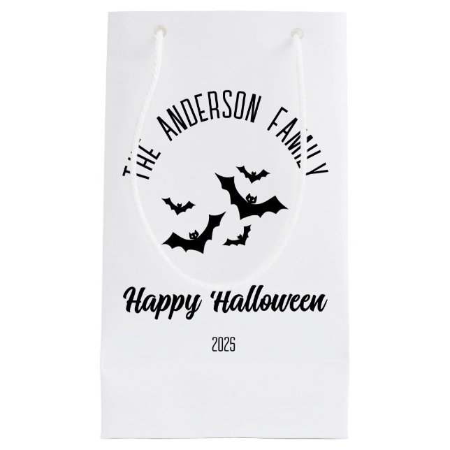 Halloween Black Bats Personalised Name Year Small Gift Bag (Front)