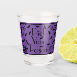 Halloween Black Bats Pick Your Poison Shot Glass