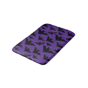 Halloween black bats purple cool spooky pattern bath mat