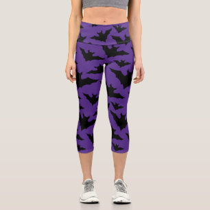 Halloween black bats purple cool spooky pattern capri leggings